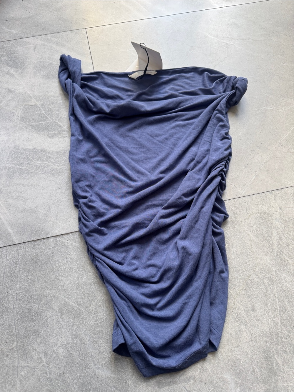 Zara Asymmetrical blue Dress with Side Ruching